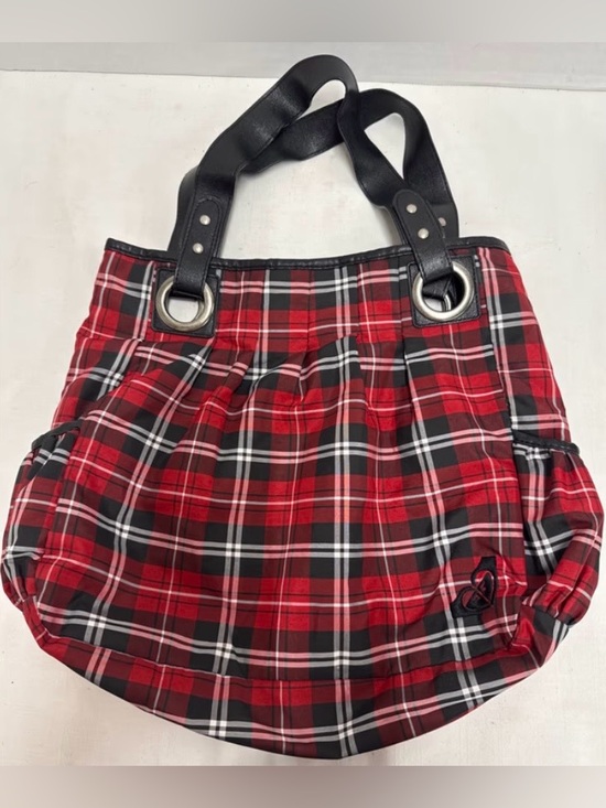 Roxy Handbags - Roxy Y2K Red White Black Plaid Tote Bag Purse Button Close Lined Zip Pocket